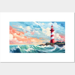 Lighthouse and Stormy Ocean Posters and Art